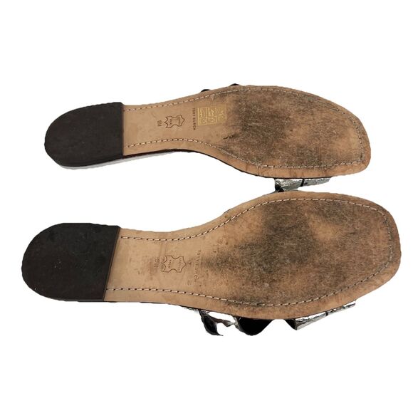 Tory Burch Womens Size 9 City Slides Metallic Silver Leather Sandals - Picture 7 of 9